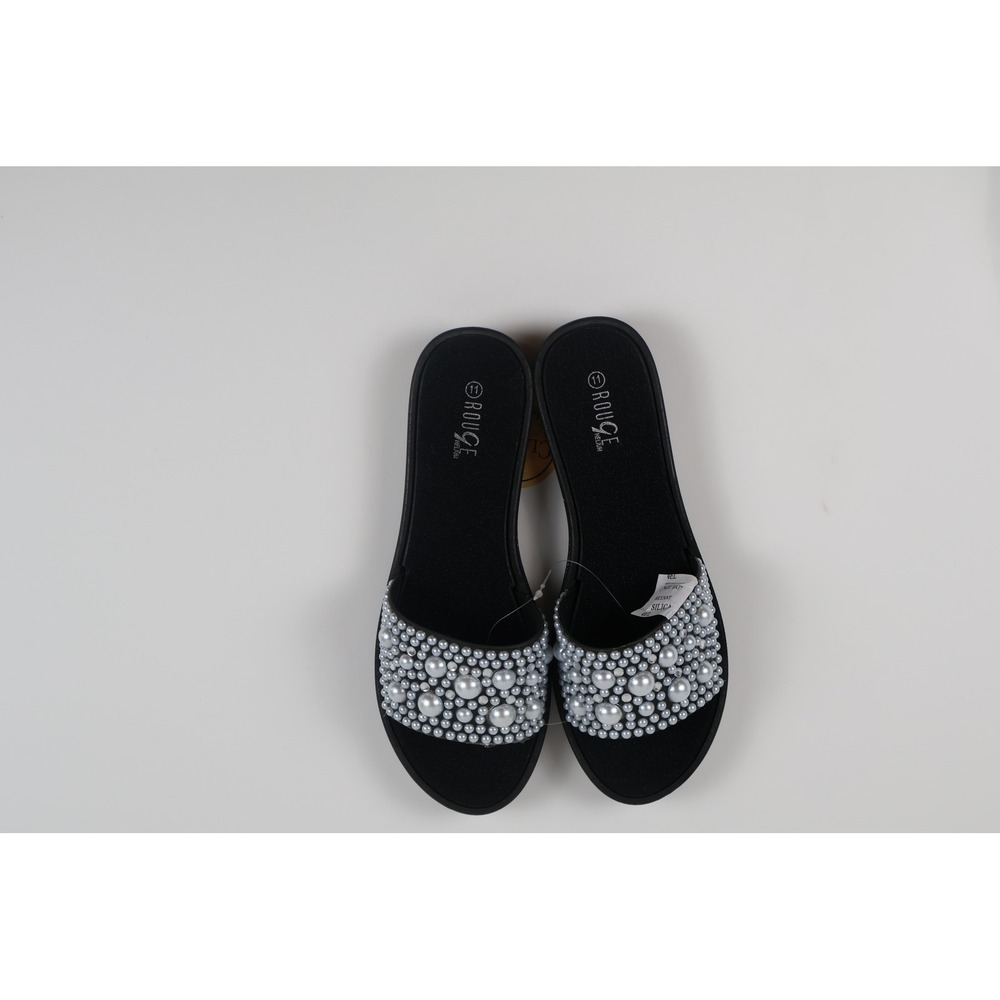 Rouge Helium Womens Sandals Vierra Pearl Embellished Slide Black Size 11 NWT